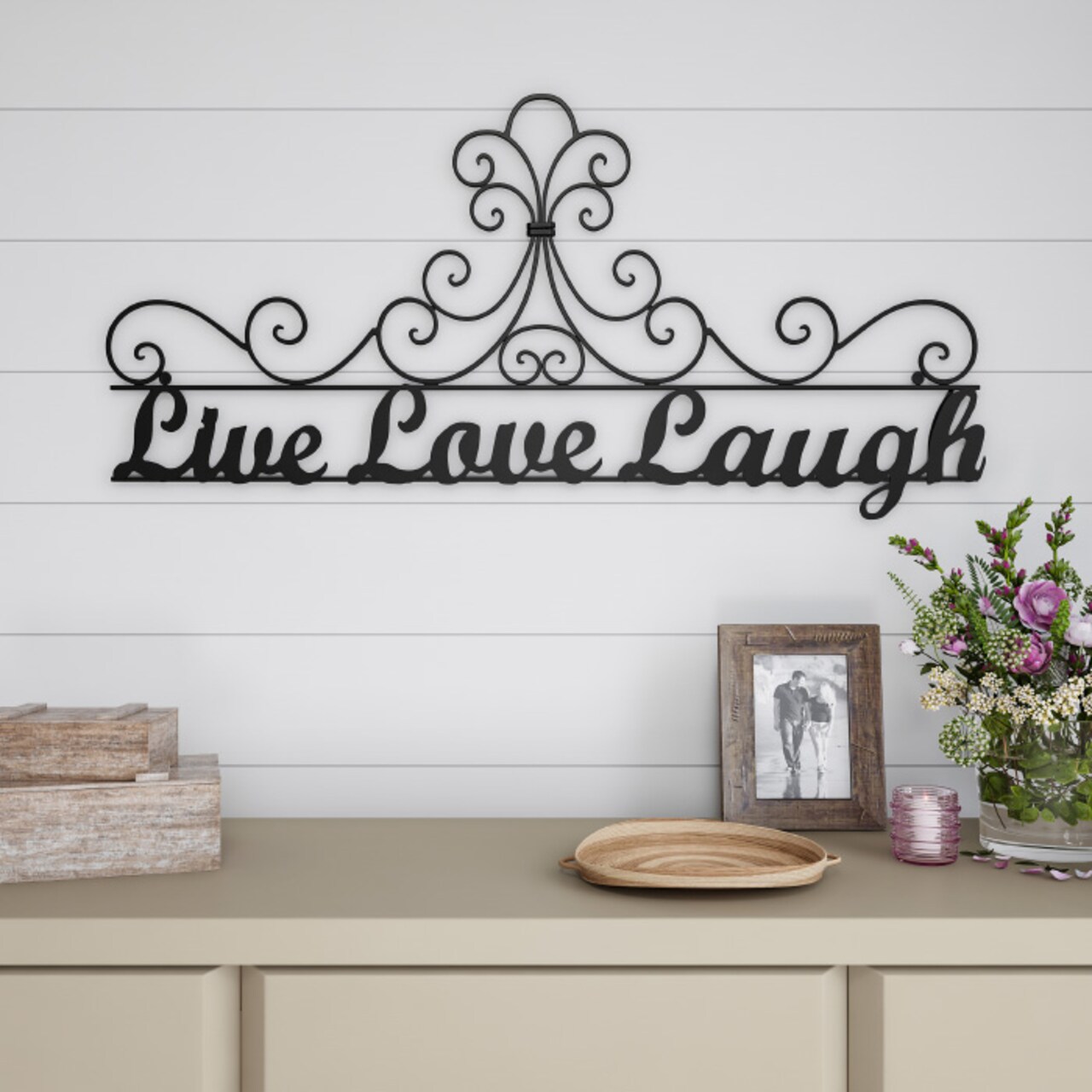"Metal Cutout Live Laugh Love Wall Sign 3D Word Art Rustic 35In"